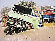 A truck crashed into a road divider on Gill Road, Ludhiana.