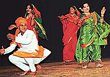 Artists from Maharashtra perform Tamasha at the Swarnotsav, a festival of traditional and contemporary theatre by young artists, at Tagore Theatre in Chandigarh.