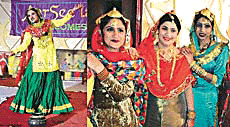 Participants from various ladies clubs perform during the Inter-Club Mrs Punjaban Contest in Ludhiana on Thursday.