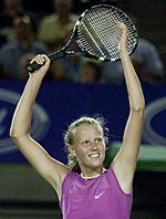 The Czech Republic's Daja Bedanova celebrates her third round win over Elena Dementieva of Russia at the Australian Open in Melbourne on Saturday. 