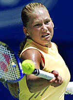 Russia�s Anna Kournikova plays a forehand return during her fourth round win over Germany�s Barbara Rittner at the Australian Open in Melbourne on Sunday.