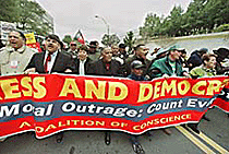 Over 3,000 marchers marched on the Florida State Capitol in Tallahassee on Saturday to protest the swearing in of George W. Bush as the 43rd US President.  
