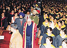 The Punjab Governor, Lieut-Gen J.F.R. (retd), at the convocation of the Khalsa College for Women, Sidhwan Khurd, Ludhiana, on Tuesday. 