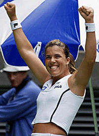 Jennifer Capriati of the USA celebrates after defeating compatriot Monica Seles in their quarterfinal match at the Australian Open in Melbourne on Tuesday.