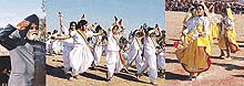 The Speaker of the Punjab Legislative Assembly, Mr Charanjit Singh Atwal, takes salute at a march past on the Republic Day; and (right) students present dance and other cultural programmes on the occasion. 