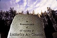 A memorial stone stands in Remembrance Garden for the 270 people who died in the Lockerbie air disaster on December 21, 1988.