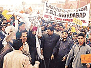 Activists of the Indian Youth Congress stage a demonstration against the recent killing of Sikhs in Kashmir