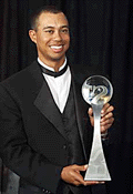 Golfer Tiger Woods poses during the ESPY awards show at the MGM Grand Garden in Las Vegas on Monday.