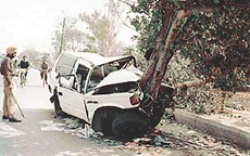 The Tata Sierra that collided with a tree near Punjab Agricultural University on Saturday.