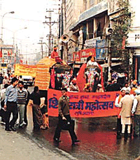 Shobha yatra on the eve of Shivaratri in Ludhiana on Tuesday.