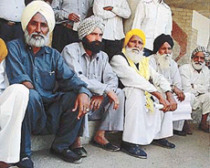 Farmers of Badhowal village sit on a dharna at the mini secretariat, Ludhiana, to protest against the denial of water to their fields on Thursday.