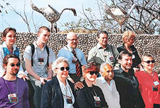 Members of the Nek Chand Foundation, London, at the Rock Garden, along with its creator Nek Chand, on Friday. 