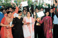 Students of Government College for Men, Sector 11, at the annual prize distribution function in Chandigarh on Monday.