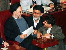 Iranian President Mohammad Khatami speaks to MPs before a keynote speech in Teheran on Sunday.