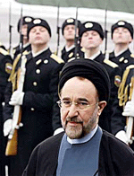 Iranian President Mohammad Khatami reviews a guard of honour during welcome ceremony at Moscow's Vnukovo airport on Monday.