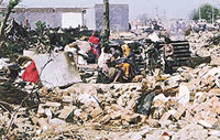 The demolished structures at Habbowal which were razed by the Municipal Corporation on Wednesday.