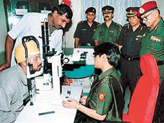 A patient being treated with a hi-tech laser equipment.