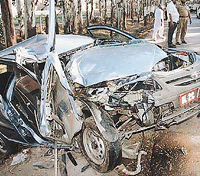 The car which collided with a Haryana Roadways bus.