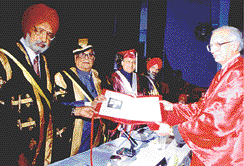 Dr Rattan Lal being awarded a degree of D.Sc. (Honoris causa) at the convocation of Punjab Agricultural University. 