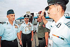 Chief of Air Staff, Air Chief Marshal A Y Tipnis on his arrival at the Air Force Station in Chandigarh on Friday.