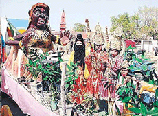 Tableau depicting �Taraka Vadh� which formed part of shoba yatra taken out from Daresi Ground in Ludhiana on Saturday.