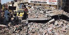 A double-storeyed building opposite the General Bus Stand, Ludhiana, that was razed to the ground by the Municipal Corporation staff in a late-night operation on Saturday. 