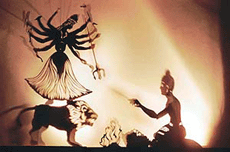 A scene of the shadow puppet show "Mahishasurmardini Durga" at Ramkrishna Mission Ashram, Sector 15, in Chandigarh on Monday. 