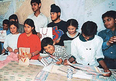 Mentally-challenged students of Bhartiya Vidya Bhawan, Sector-27, with their creations at the workshop in Chandigarh on Tuesday. 