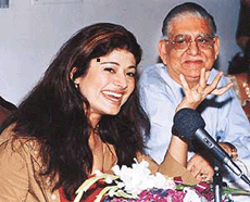 Bollywood filmstar Pooja Batra talks to mediapersons in Ambala on Friday.