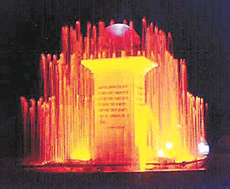 The newly built fountain which is in full swing and decorated with colourful lights and heavy fall of waters at Baradari Garden in Patiala.