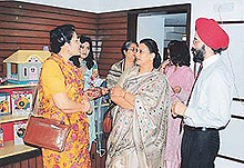 Members of the management of Wonder Years, a kindergarten, interacting after its inauguration in Panchkula on Saturday.