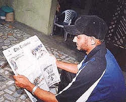 Harbhajan Singh reads The Tribune on Monday.