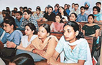 Candidates wait for their turn at a job interview organised by the Placements and Counselling Cell of the Panjab University Law Department in Chandigarh on Tuesday.