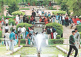 After a pro-longed and severe winter, people of Kashmir enjoying the first outing in the famous Mughal Garden, Nishat, which alongwith other Mughal Gardens on the banks of Dal Lake were officially thrown open for visitors on the occasion of Baisakhi on Friday.
