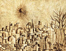 One of the sun-inspired works of Usha Kapila on view at the Punjab Kala Bhawan, Sector 16, Chandigarh from Sunday.