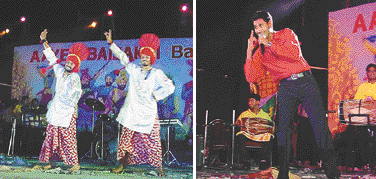 Harbhajan Maan and his troupe perform during the rain on Sunday night at Sutlej Club, Ludhiana.