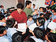 Ayaan Ali Bangash and Amaan Ali Bangash sign autographs at Gurukul, Sector 20, Panchkula, on Monday.