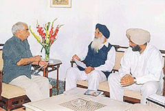 Chief Minister Parkash Singh Badal, accompanied by Manpreet Singh Badal, MLA, calls on Union Defence Minister Jaswant Singh in Parliament House on Tuesday.