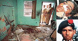 Police personnel examine the shell-blast site in Old Panchkula on Wednesday. Amtul (55) (right) the grandmother of the deceased, Abid Ali (bottom), in General Hospital, Sector6, Panchkula on Wednesday.