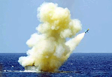 A Taiwan navy FAB (fast attack boat) launches an indigenous "Brave Wind" anti-ship missile off the southern coast of Taiwan during a military exercise on Friday in Pingtung county.