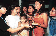 Miss India Asia Pacific Maheshwari signs autographs at the NIFD, Sector 8, Chandigarh, on Monday.