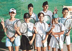 Winners of the tennis tournament which was held at ymca,chanigarh (lt to rt) satwika saboo,arjun sehgal,inayat,kinshuk sharma,karan(front row) satbir and gurtej (second row) . 