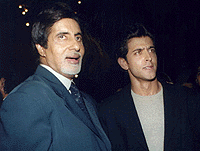 Top Indian film stars Amitabh Bachchan (L) and Hrithik Roshan attend the launch of the music to the yet to be released movie 'Bas Itna sa Khwab hai' (Only a Small Dream) in Bombay, late Monday.