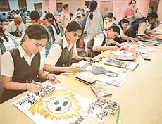Students take part in an inter-school painting-cum-poster-making competition at Yadavindra Public School in SAS Nagar on Wednesday.