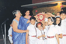 Students of Class IV-B of Vivek Nursery and Preparatory School, Sector 9, alongwith Mrs Sharda Dutt and Principal Mrs S. Dass in a jovial mood after they won the shield.