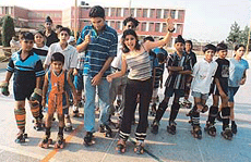 International cricketer Yuveraj Singh and film actress Molika, who had a date with skaters of Hansraj Public School, Sector 6, Panchkula, on Monday.