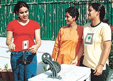 Sabeeha Dhillon (L) with Poornima Rao (C) and Shilpi Singh in Chandigarh on Thursday.