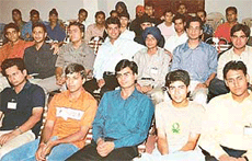 Students of DAV College, Sector 10, at the annual prize distribution function of the college in Chandigarh on Friday.
