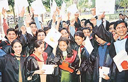 Students of PEC in a jubilant mood after receiving degrees at the 30th annual convocation of the college held on Saturday.