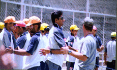 Indian cricket team physio, Andrew Leipus giving tips to cricket probables at the camp that opened in Bangalore on Sunday.
